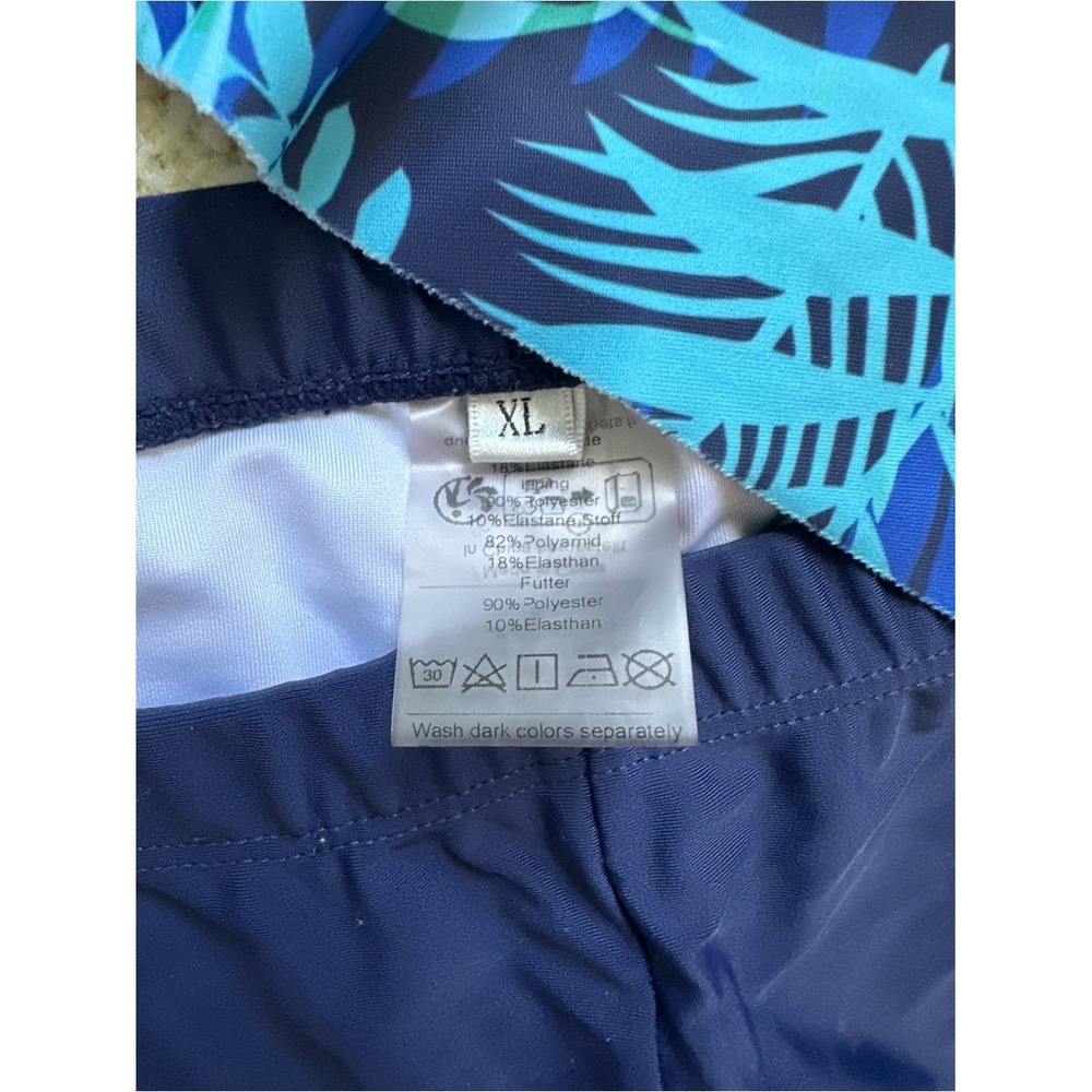 Tropical Beach Summer Tankini Set XL Blue Floral Swim Shorts Lace Up Scallop - Picture 2 of 4
